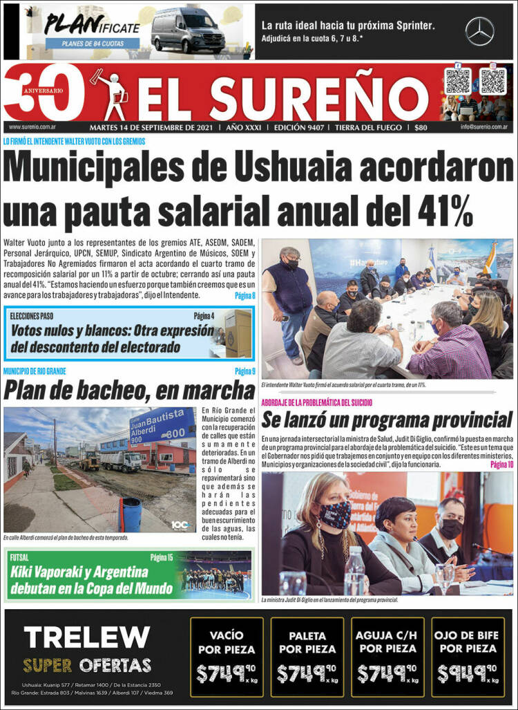 Portada de Diario El Sureño (Argentina)