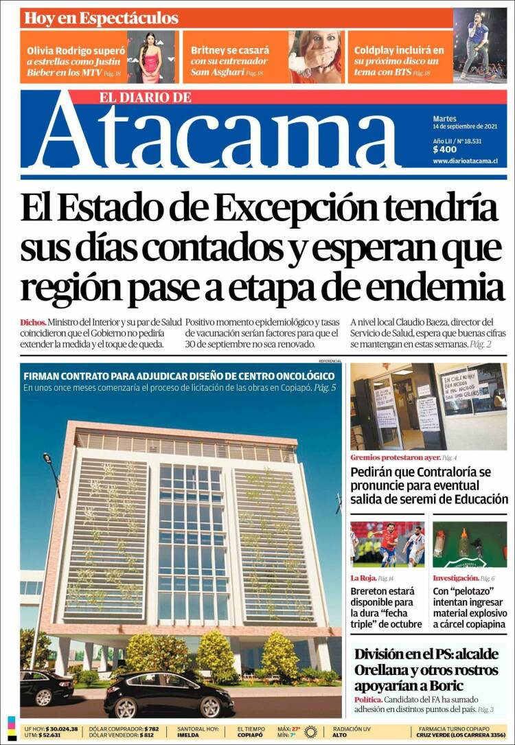 Portada de Diario de Atacama (Chile)