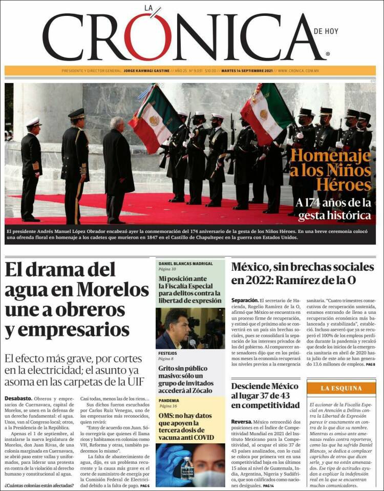 Portada de La Crónica de Hoy (México)