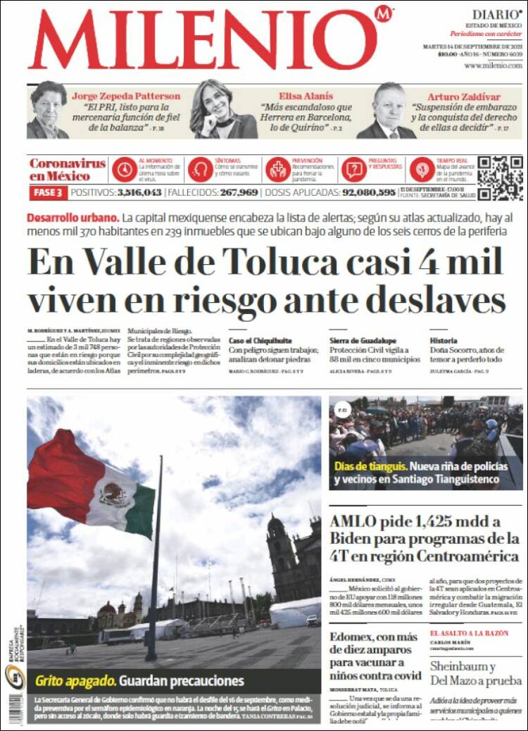 Portada de Milenio - Estado de México (México)