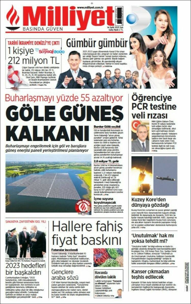 Portada de Milliyet (Turquía)