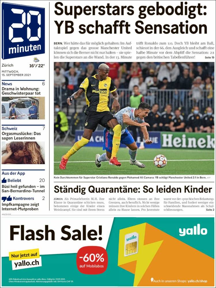 Portada de 20Minuten - Zürich (Suiza)