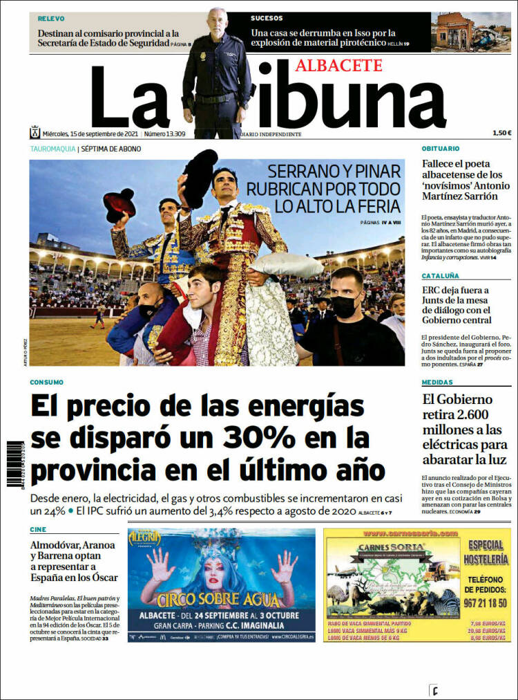 Portada de La Tribuna de Albacete (España)