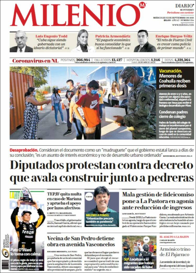 Portada de Milenio de Monterrey (México)