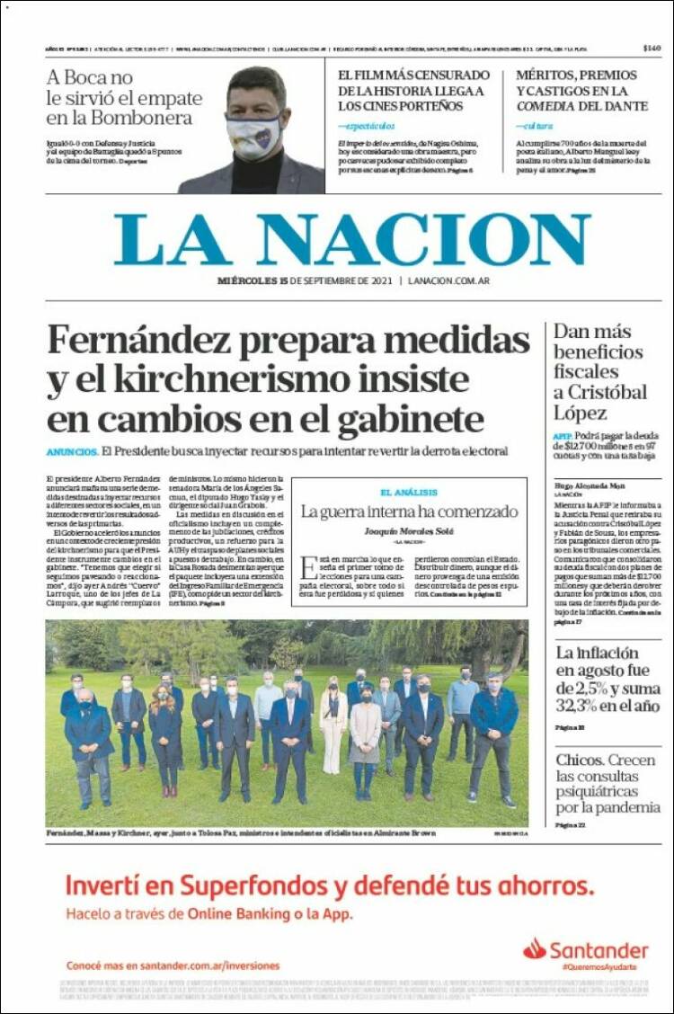 Portada de La Nación (Argentina)