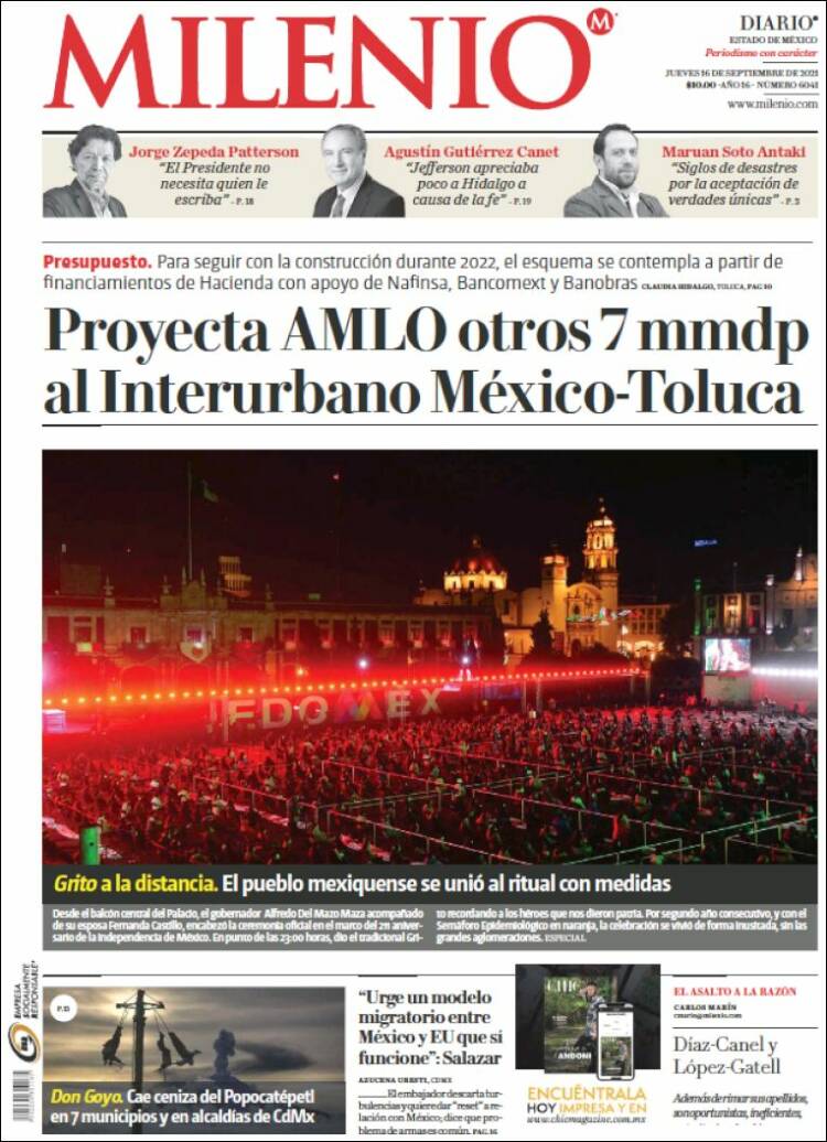 Portada de Milenio - Estado de México (México)
