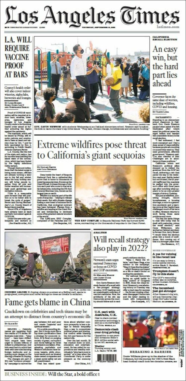 Portada de Los Angeles Times (USA)