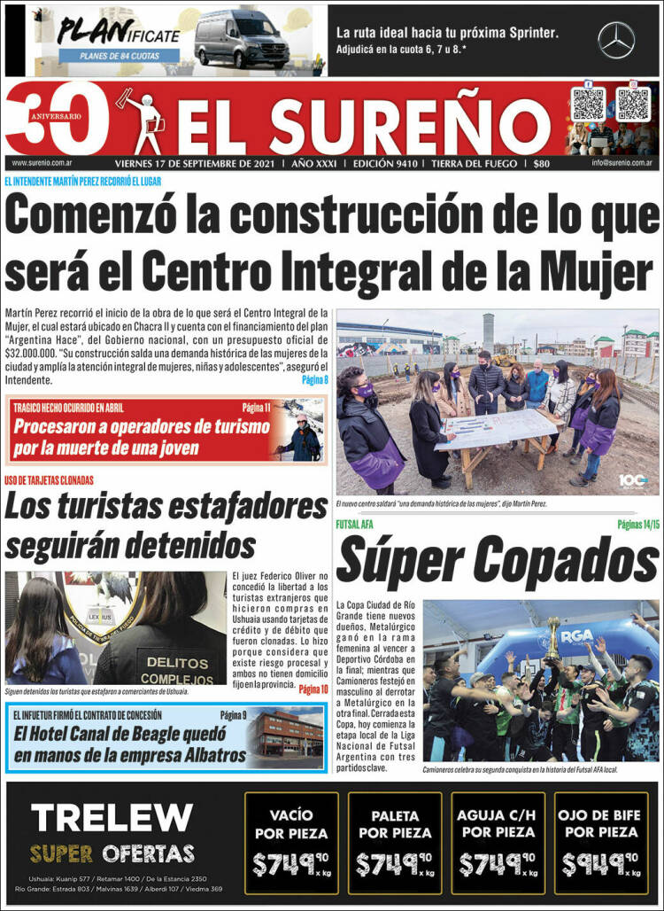 Portada de Diario El Sureño (Argentina)