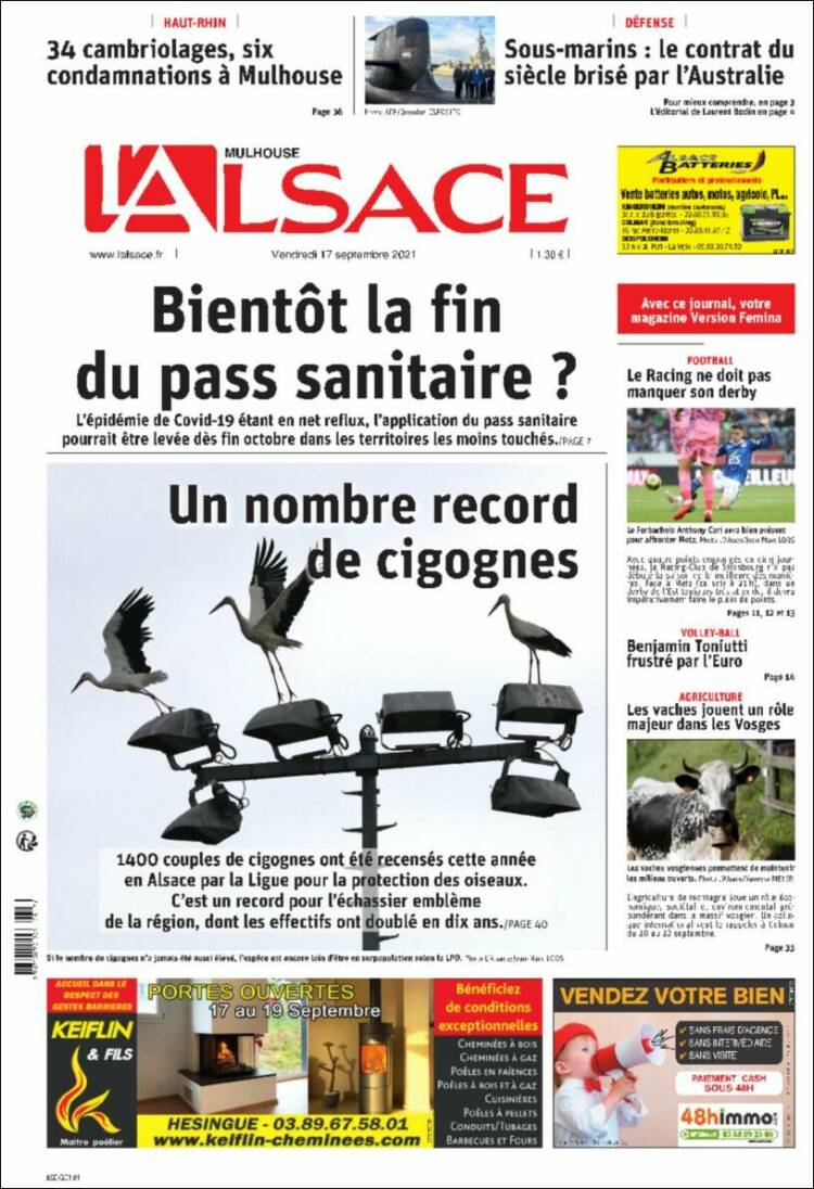 Portada de Journal L'Alsace (Francia)