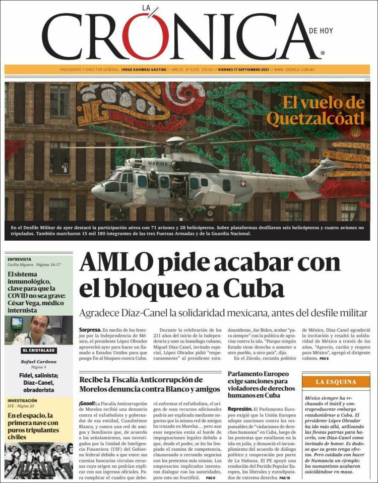 Portada de La Crónica de Hoy (México)