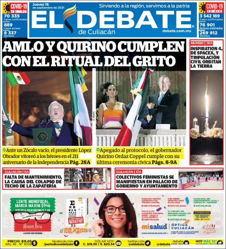 Portada de El Debate de Culiacán (México)