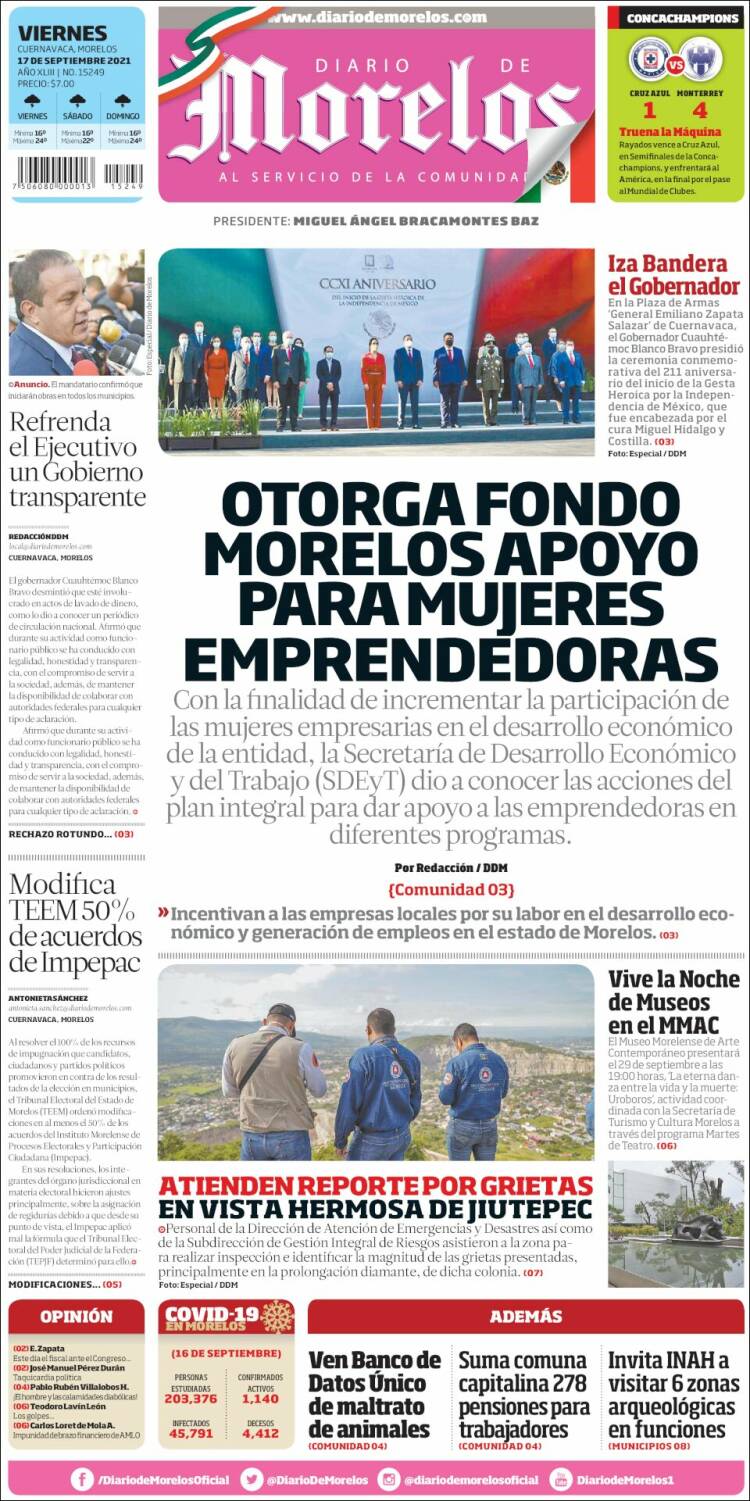 Portada de Diario de Morelos (México)