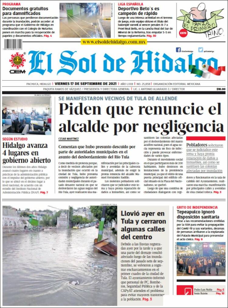 Portada de El Sol de Hidalgo (México)