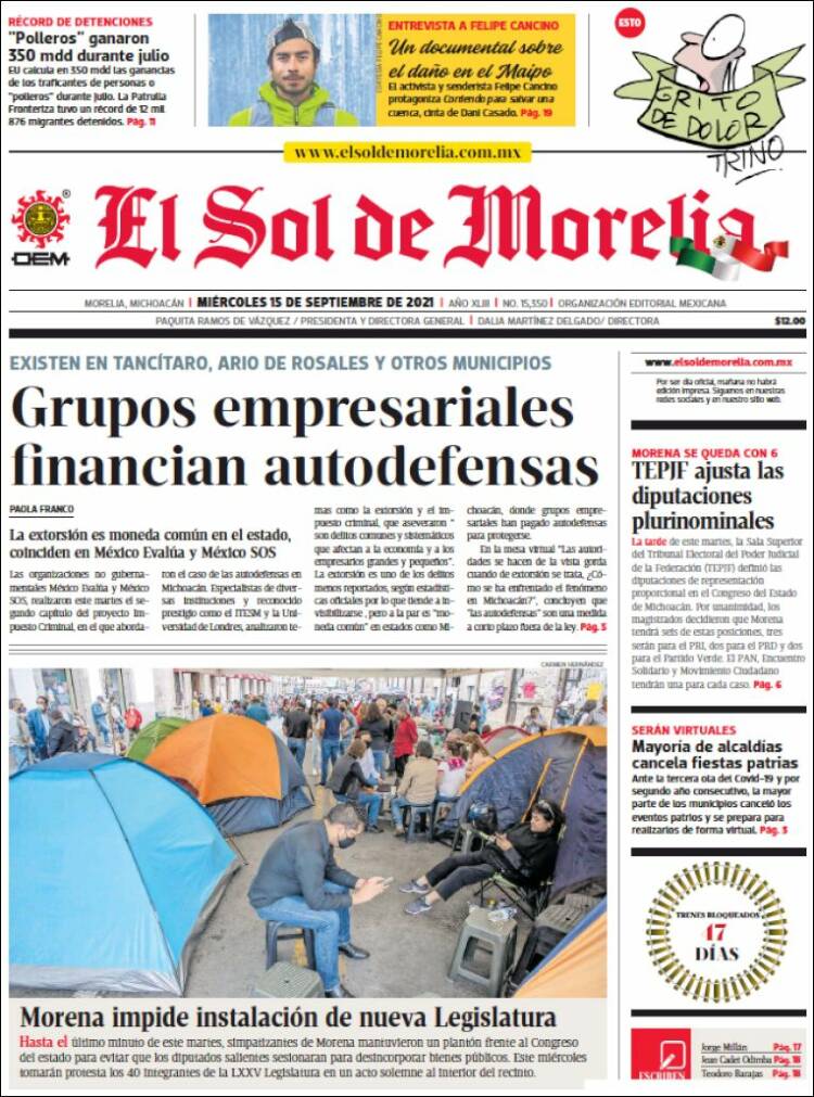 Portada de El Sol de Morelia (México)