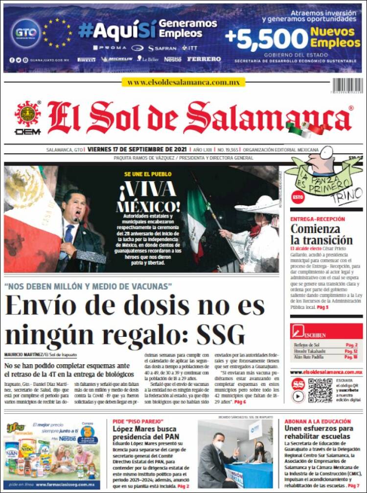 Portada de El Sol de Salamanca (México)