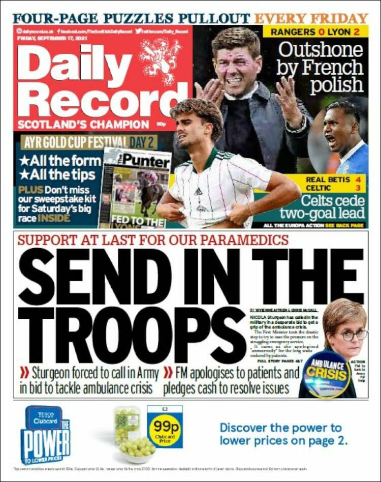 Portada de Daily Record (Reino Unido)