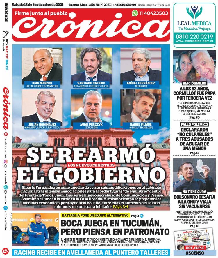 Portada de Crónica (Argentina)