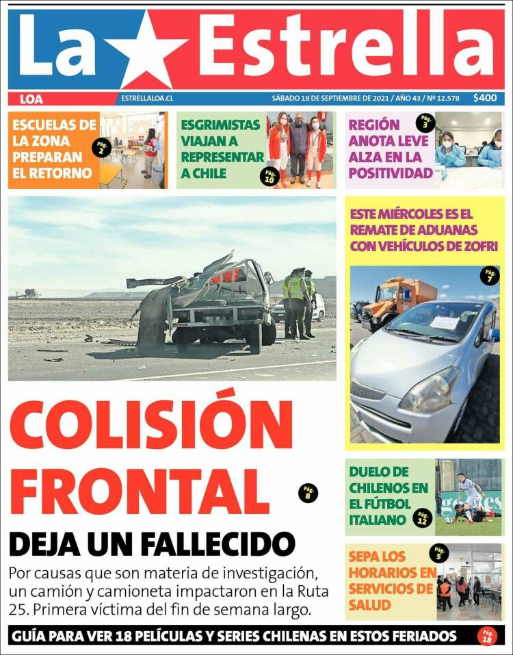 Portada de La Estrella de Loa (Chile)