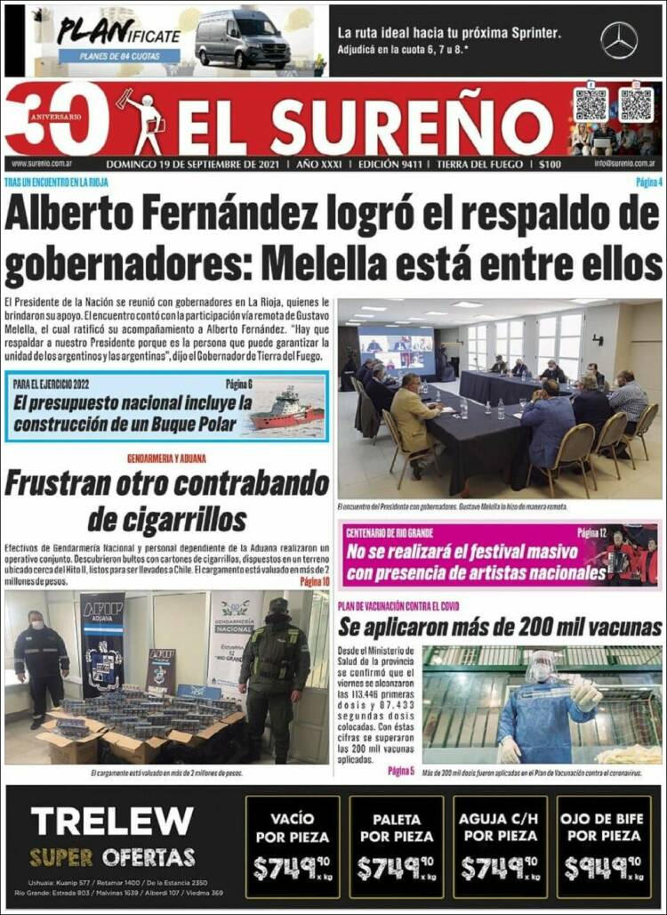 Portada de Diario El Sureño (Argentina)