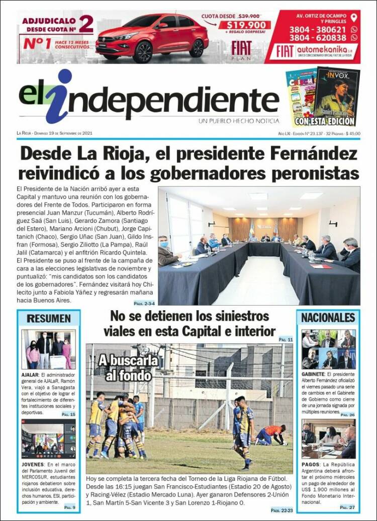 Portada de El Independiente (Argentina)