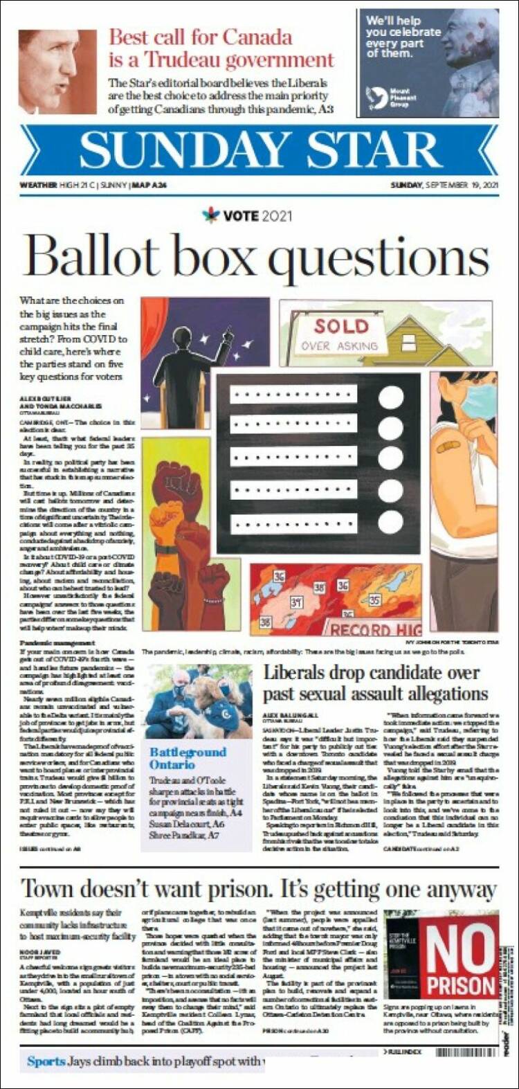 Portada de The Toronto Star (Canadá)