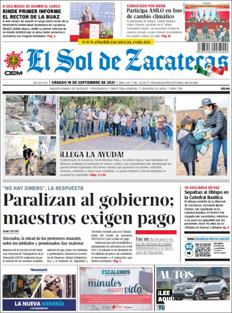 Portada de El Sol de Zacatecas (México)