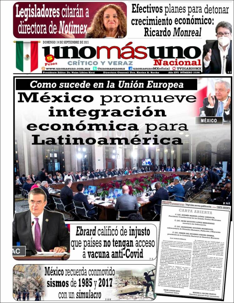 Portada de unomásuno (México)