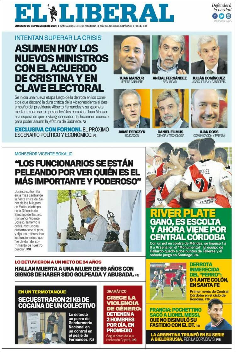 Portada de Diario El Liberal (Argentina)