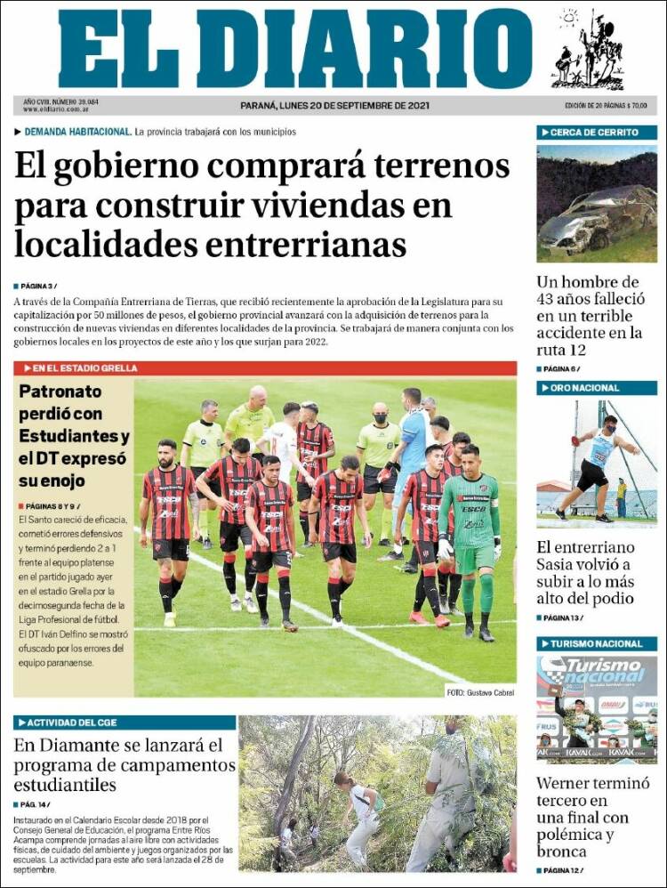 Portada de El Diario de Paraná (Argentina)