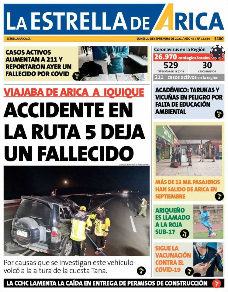 Portada de La Estrella de Arica (Chile)