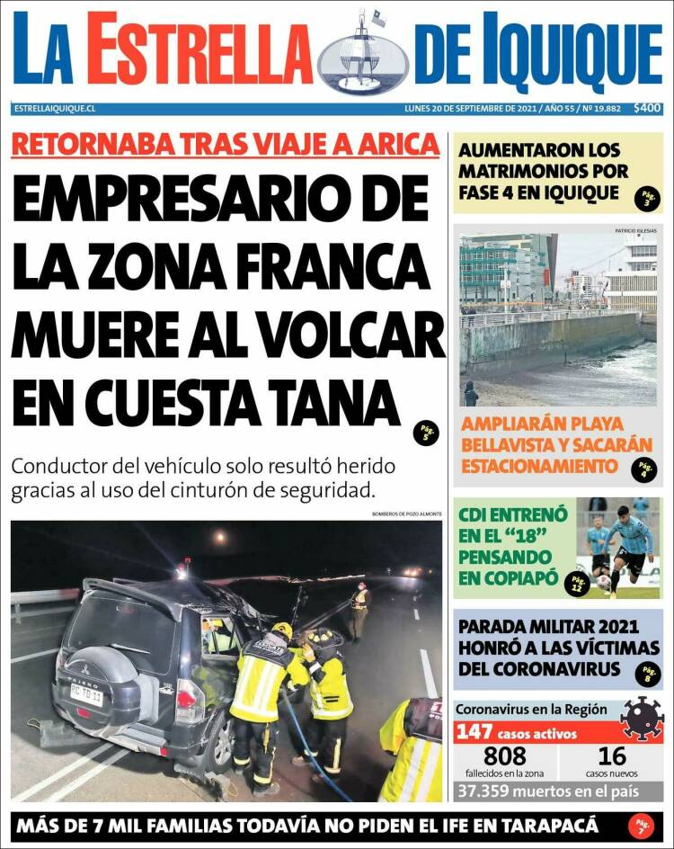 Portada de La Estrella de Iquique (Chile)