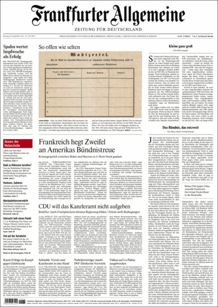 Portada de Frankfurter Allgemeine (Alemania)