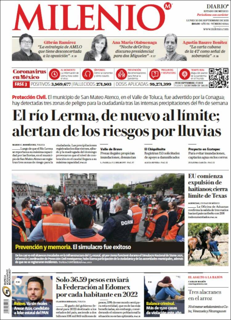 Portada de Milenio - Estado de México (México)