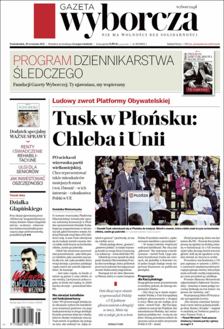 Portada de Gazeta Wyborcza (Polonia)