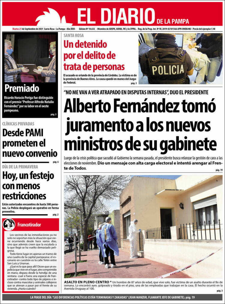 Portada de Diario de La Pampa (Argentina)