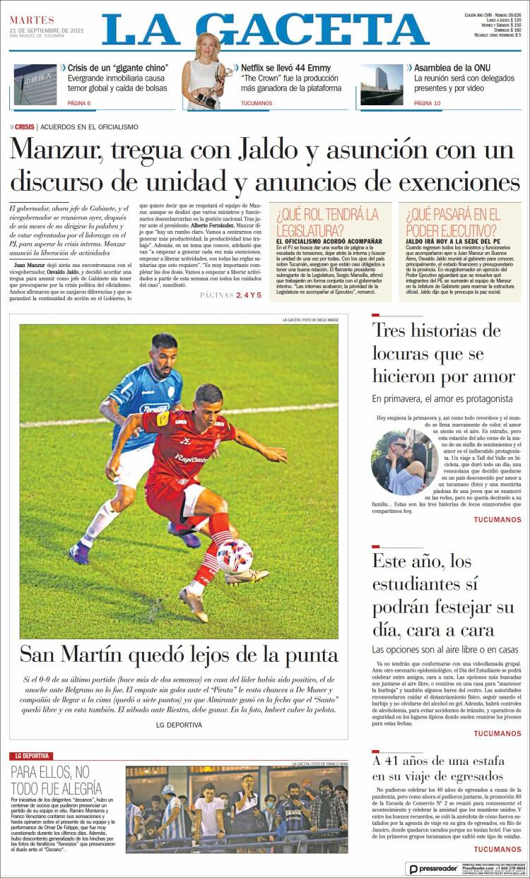 Portada de La Gaceta (Argentina)