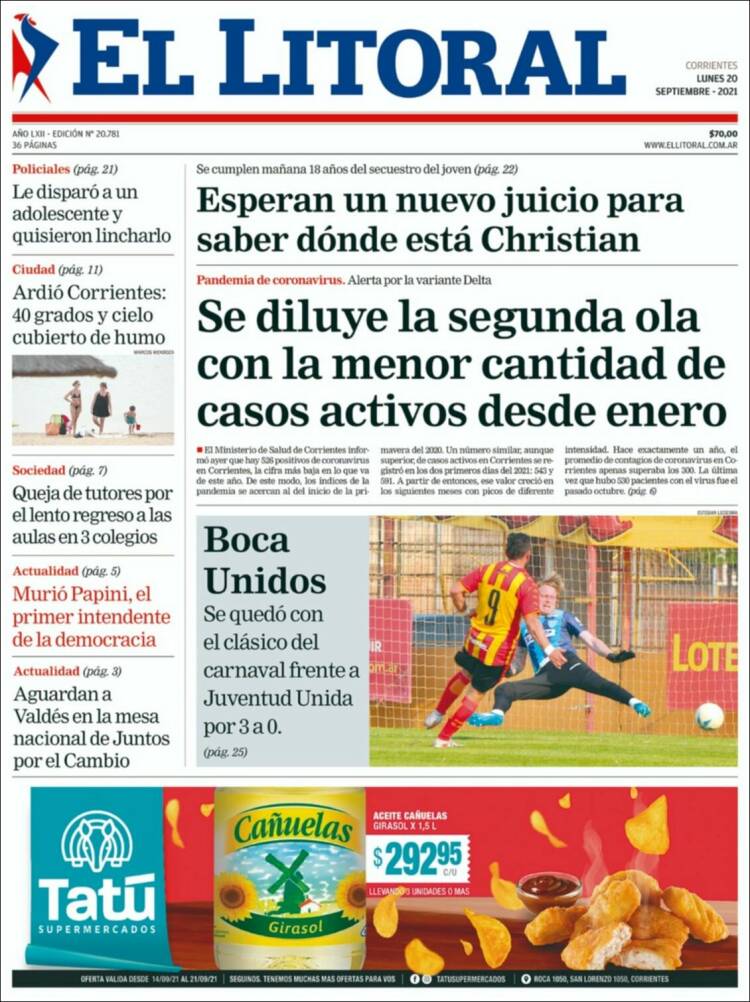 Portada de El Litoral Corrientes (Argentina)