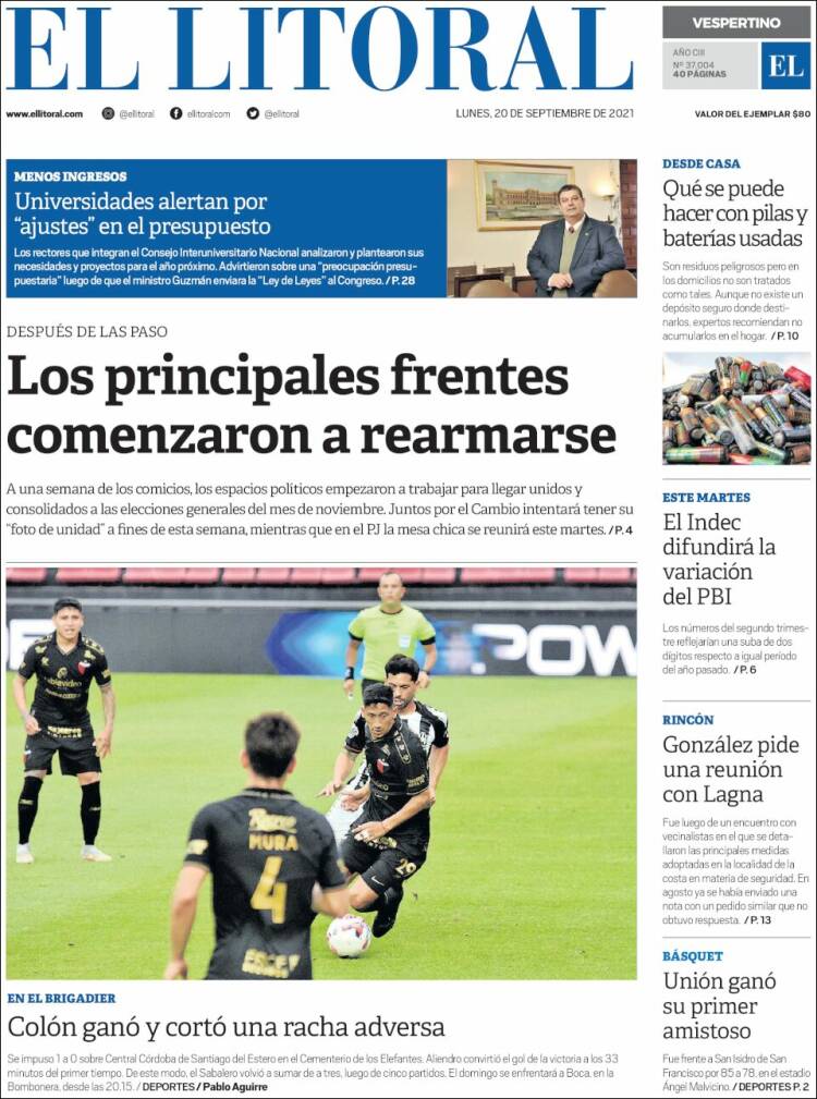 Portada de Diario El Litoral (Argentina)