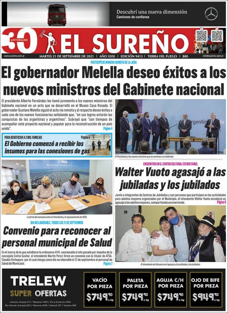 Portada de Diario El Sureño (Argentina)