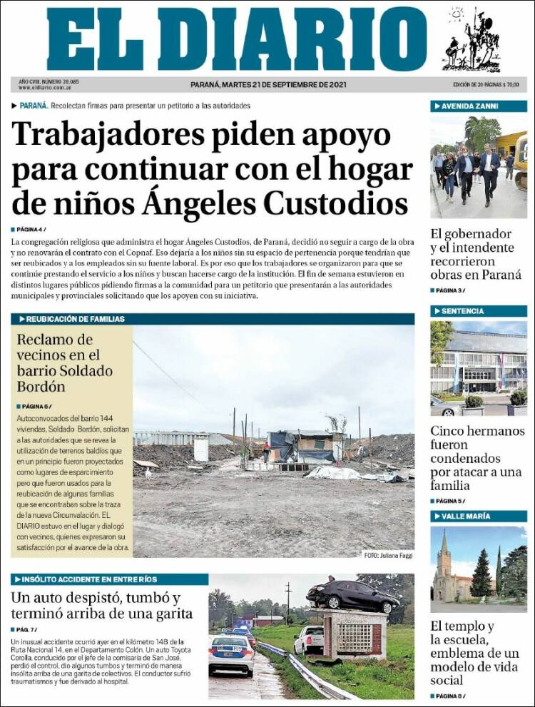 Portada de El Diario de Paraná (Argentina)