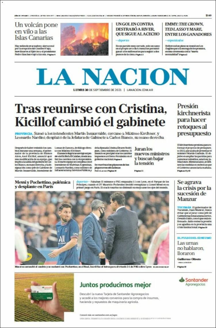 Portada de La Nación (Argentina)