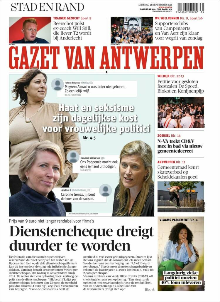 Portada de Gazet van Antwerpen (B&eacute;lgica)