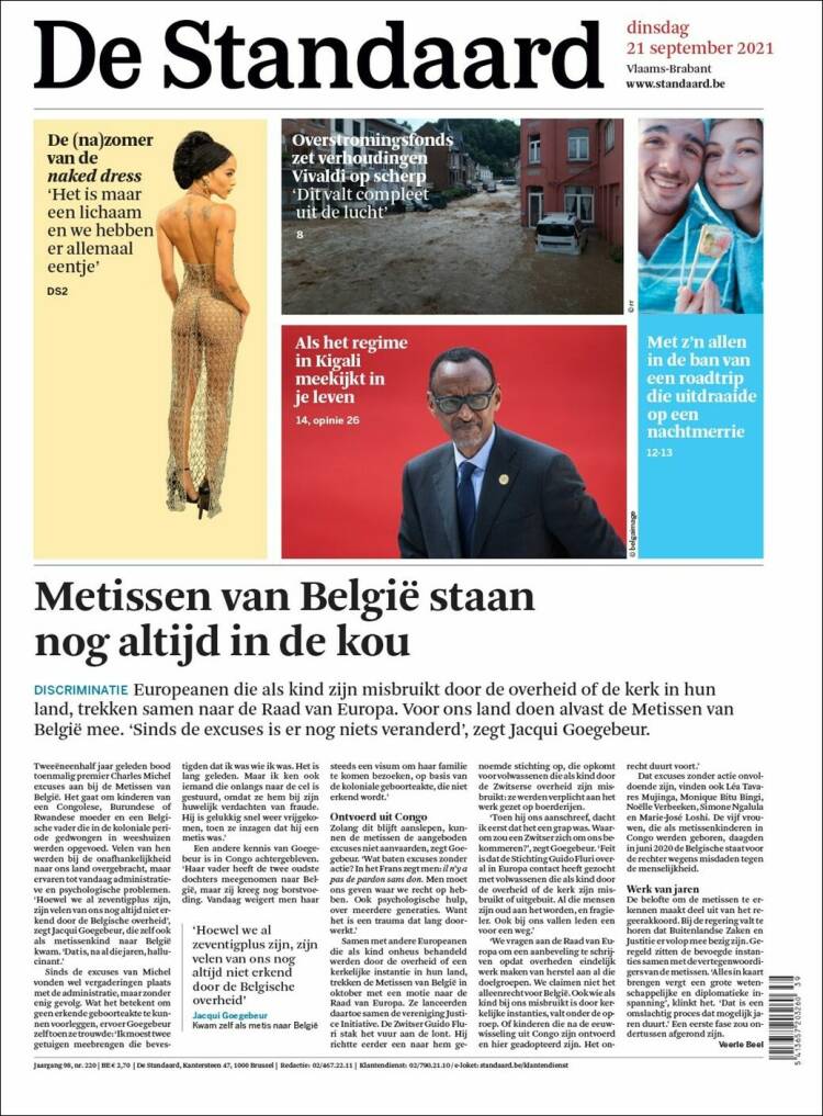 Portada de De Standaard (B&eacute;lgica)