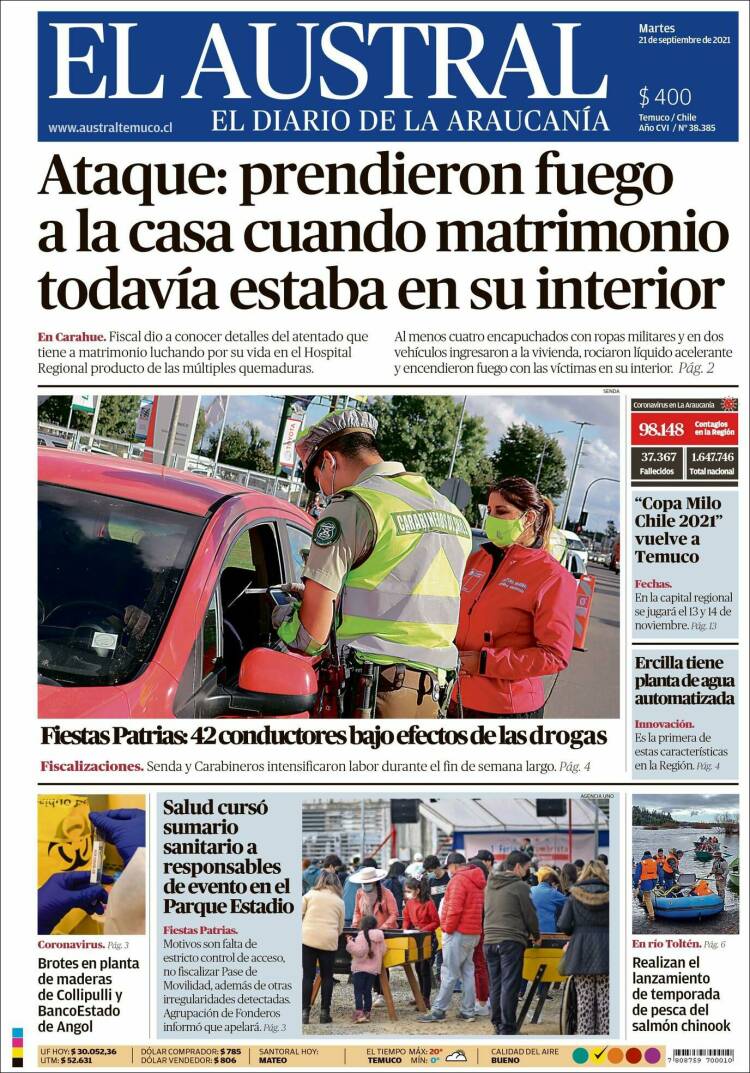 Portada de El Austral de Temuco (Chile)