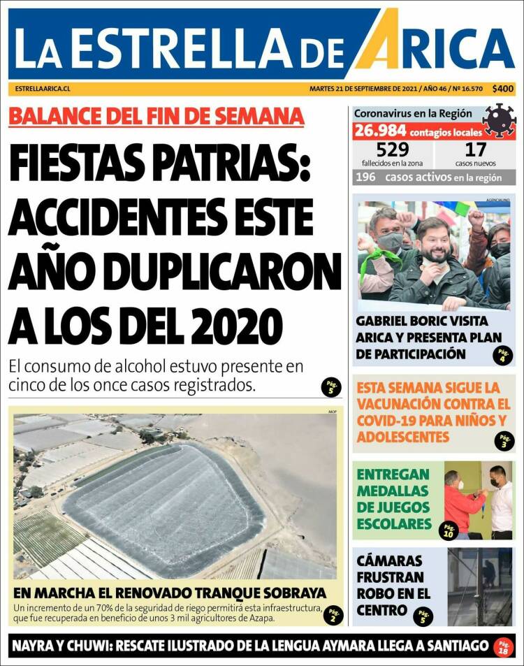 Portada de La Estrella de Arica (Chile)