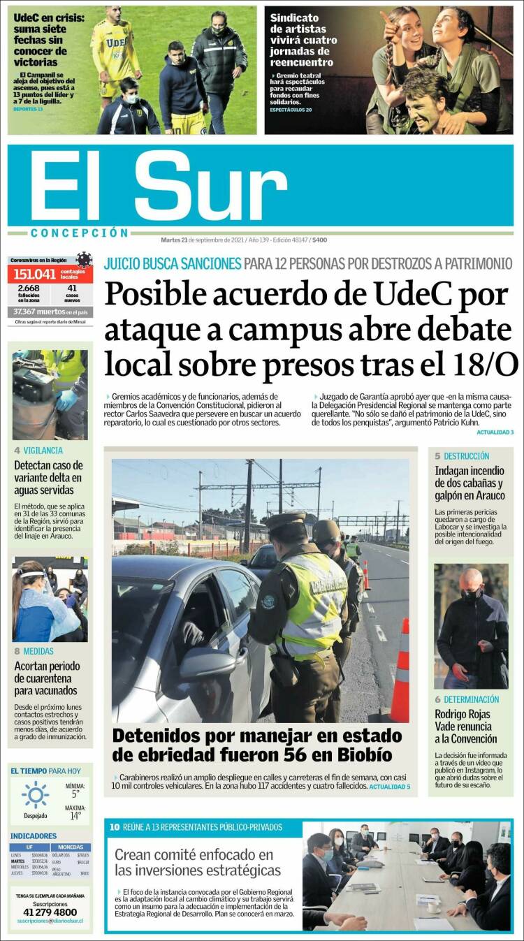 Portada de El Sur (Chile)