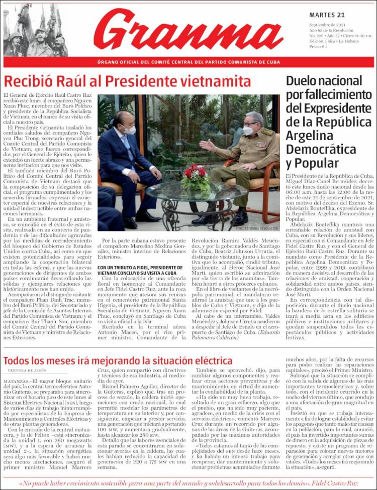 Portada de Granma (Cuba)