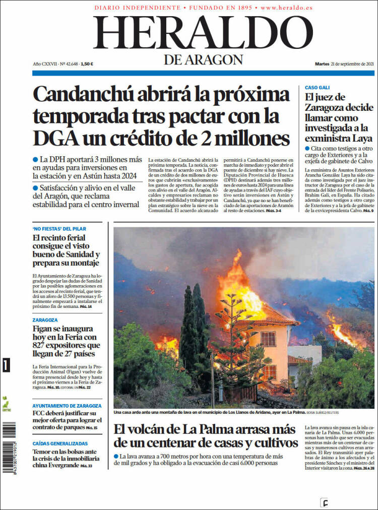 Portada de Heraldo de Aragón (España)