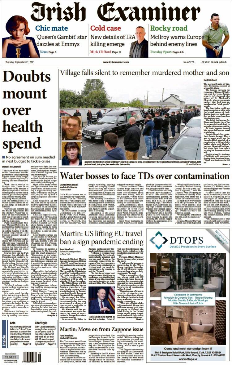 Portada de Irish Examiner (Irlanda)