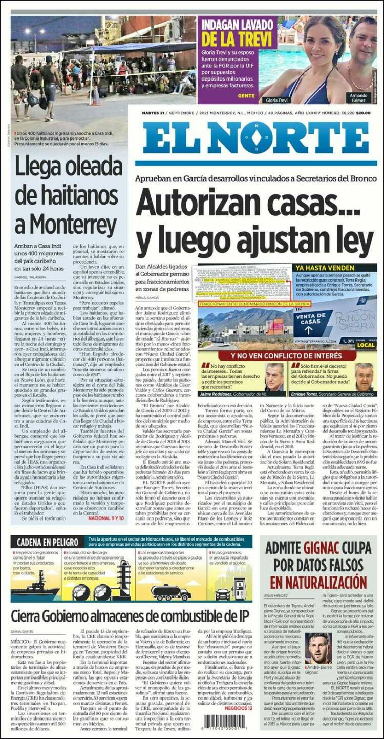 Portada de El Norte (M&eacute;xico)